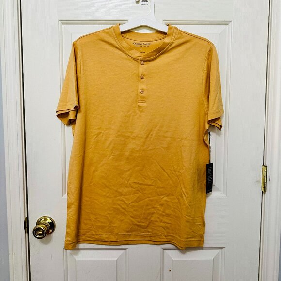 CHRISTIAN LACROIX 100% PIMA COTTON TAN BUTTON DOWN SHORT SLEEVE T-SHIRT - Picture 1 of 5